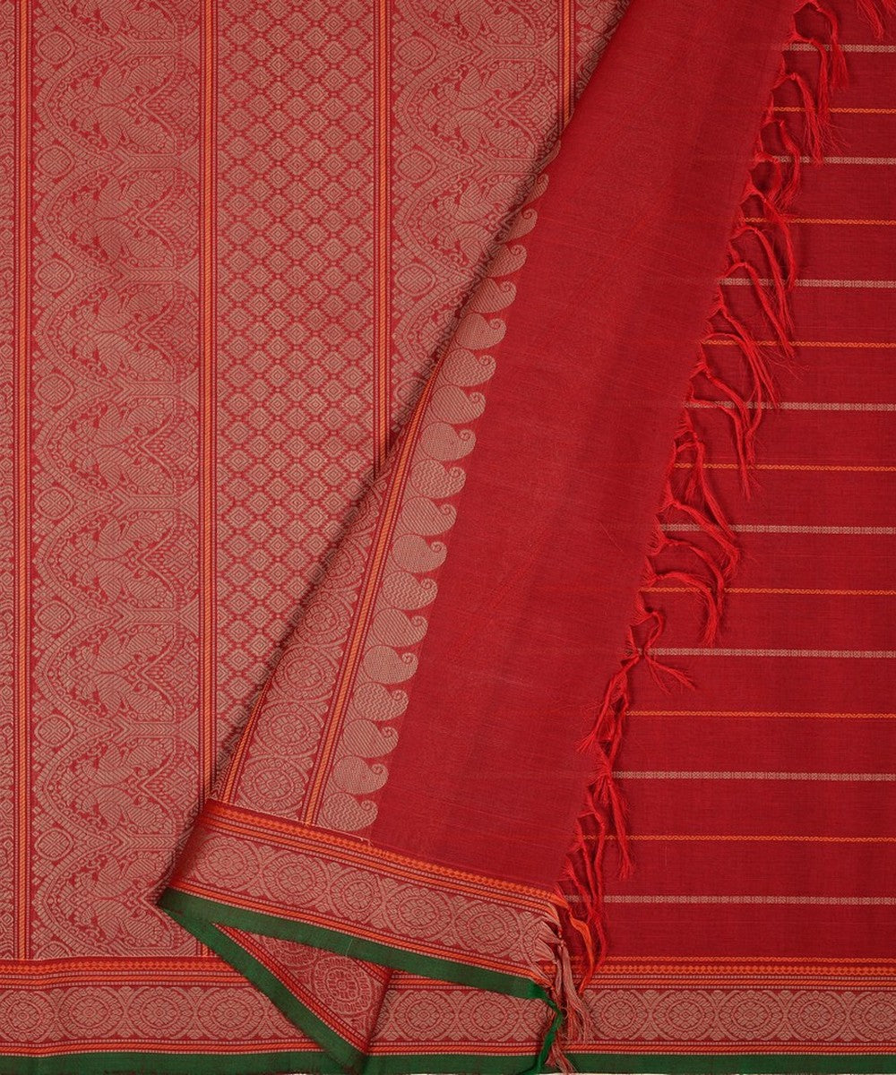 Red beige handwoven kanchi cotton saree