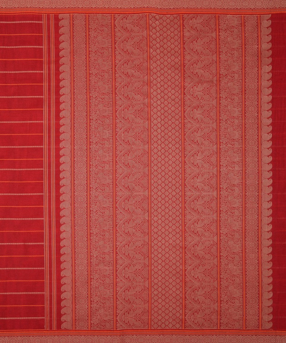 Red beige handwoven kanchi cotton saree
