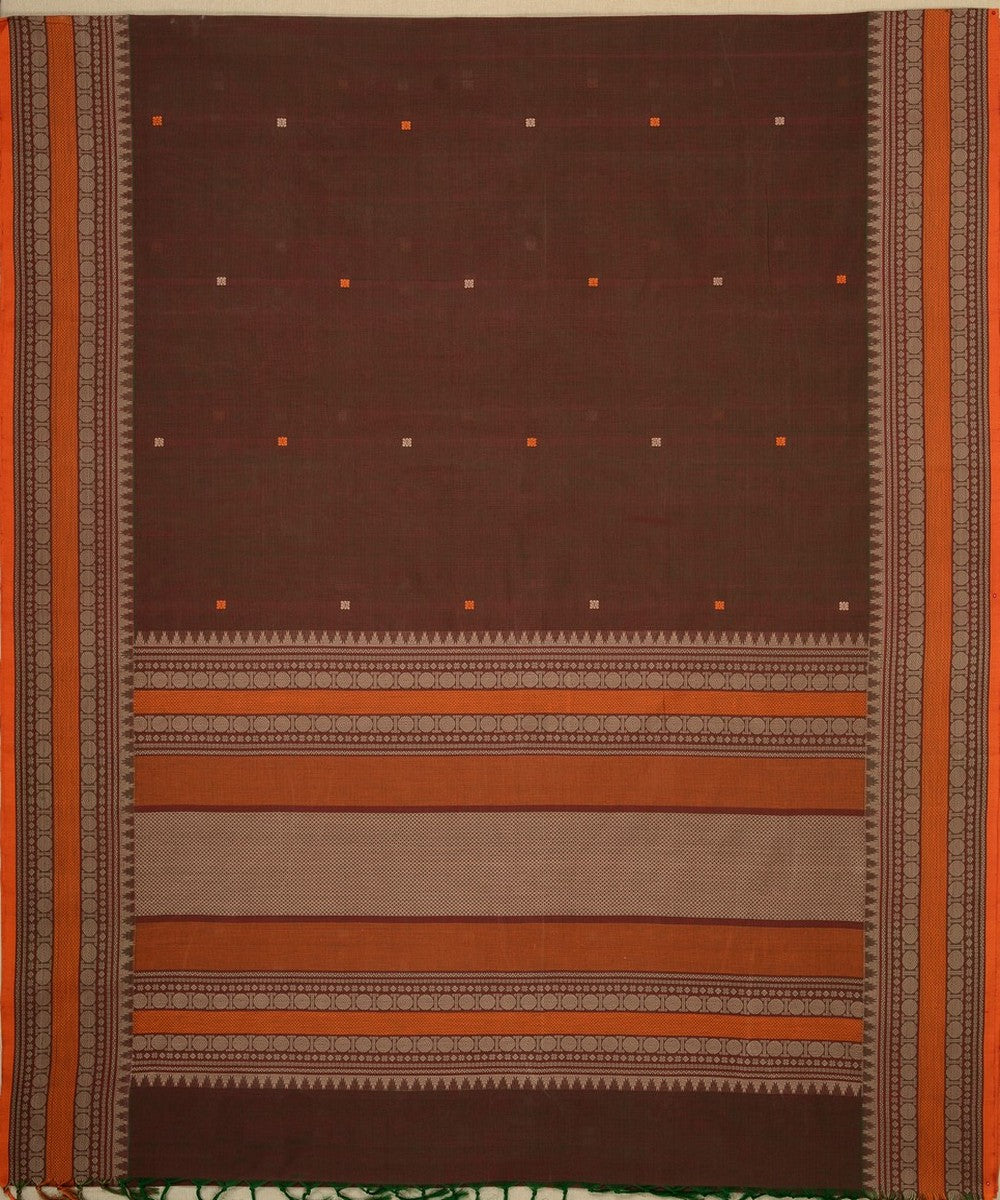 Olive green mantuzhir butta handwoven kanchi cotton saree