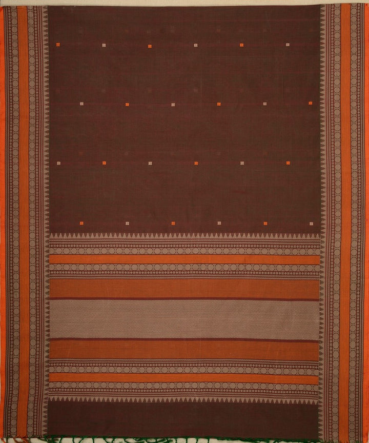 Olive green mantuzhir butta handwoven kanchi cotton saree