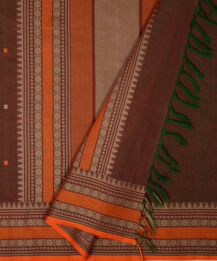 Olive green mantuzhir butta handwoven kanchi cotton saree