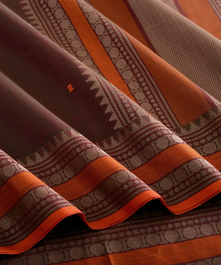 Olive green mantuzhir butta handwoven kanchi cotton saree