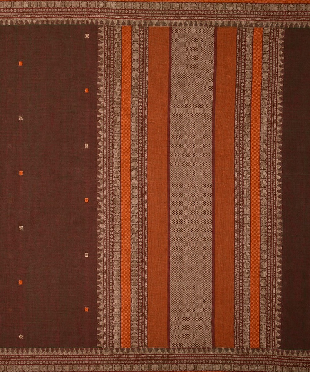 Olive green mantuzhir butta handwoven kanchi cotton saree