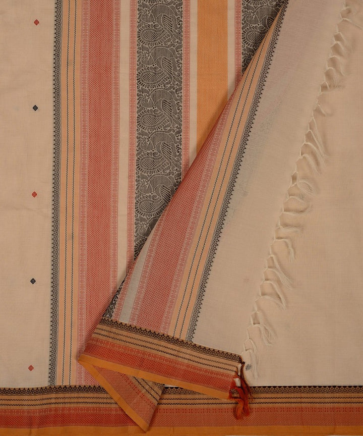 Cream red butta handwoven kanchi cotton saree