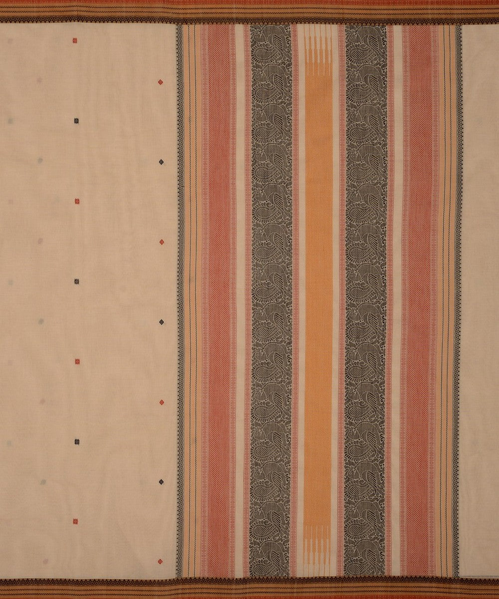 Cream red butta handwoven kanchi cotton saree