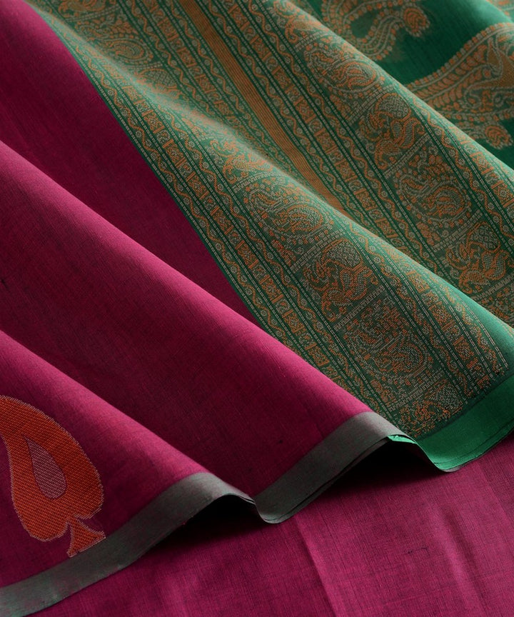 Purple mangai motif handwoven kanchi cotton saree