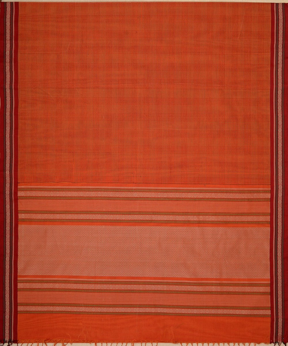 Orange checks handwoven kanchi cotton saree