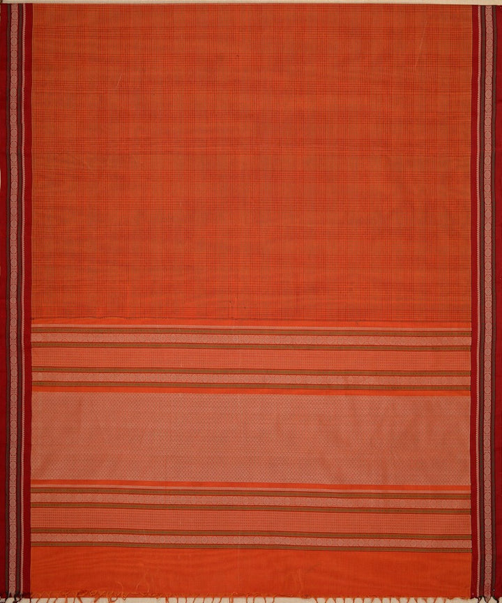 Orange checks handwoven kanchi cotton saree
