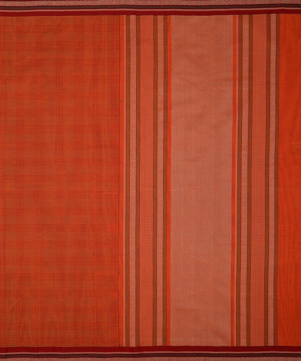 Orange checks handwoven kanchi cotton saree
