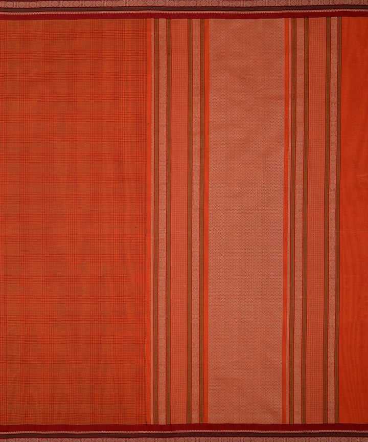 Orange checks handwoven kanchi cotton saree