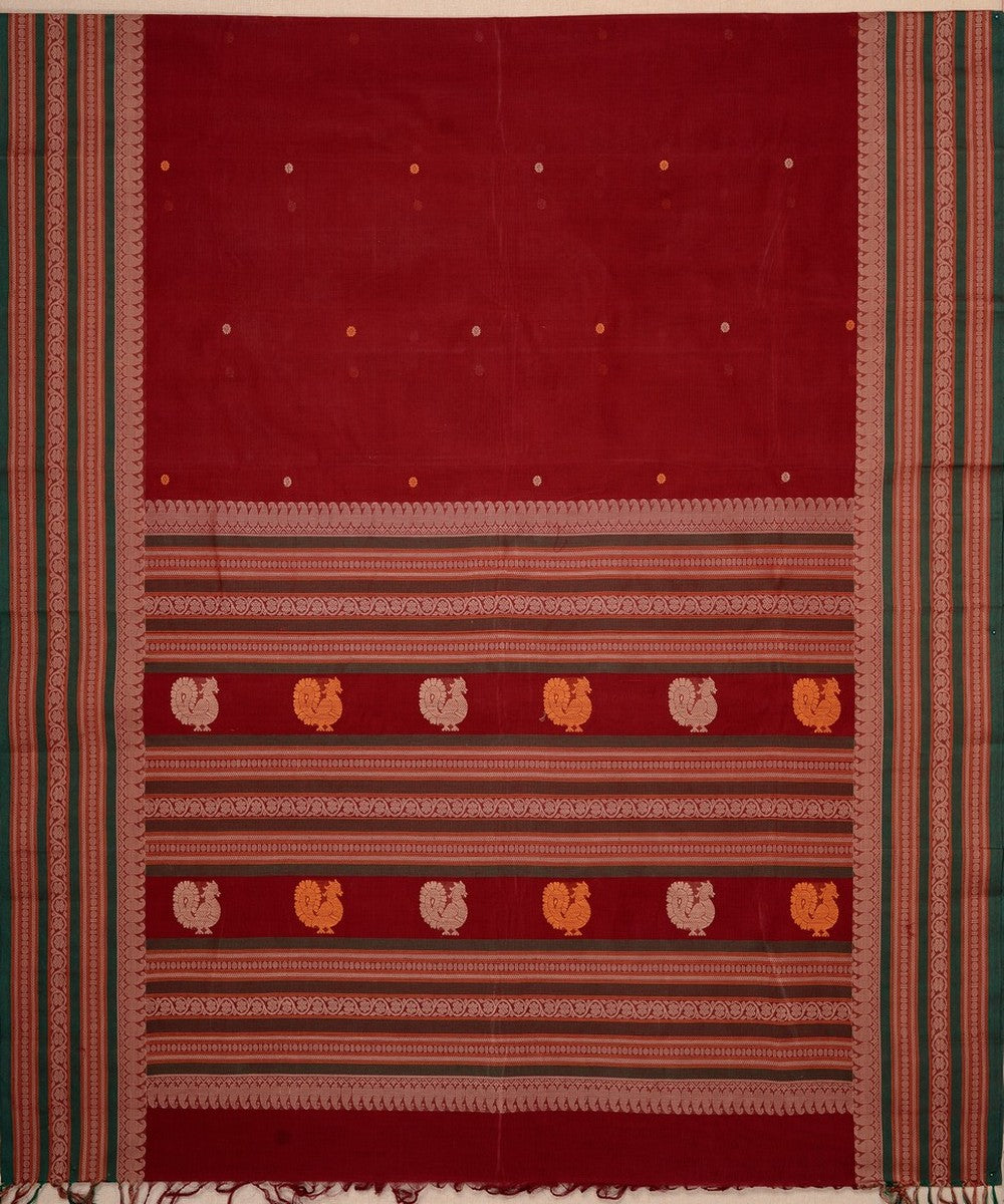 Maroon green butta handwoven kanchi cotton saree