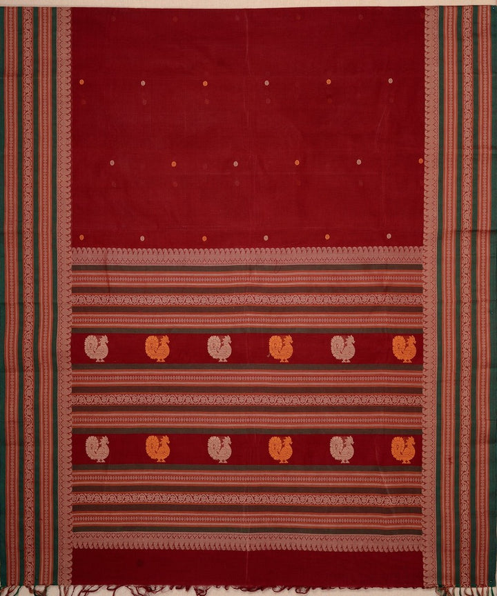 Maroon green butta handwoven kanchi cotton saree