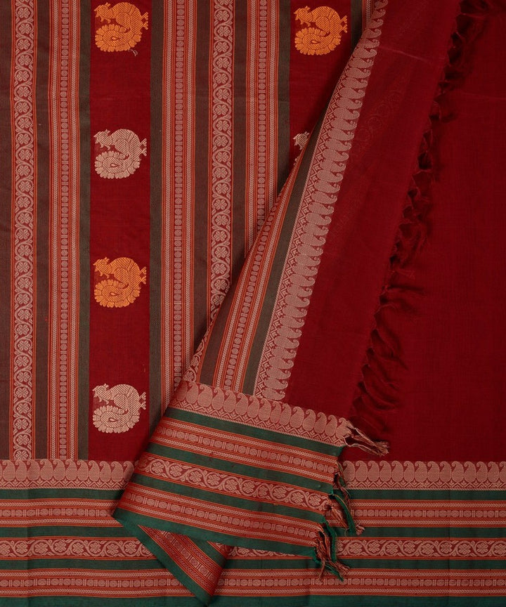 Maroon green butta handwoven kanchi cotton saree
