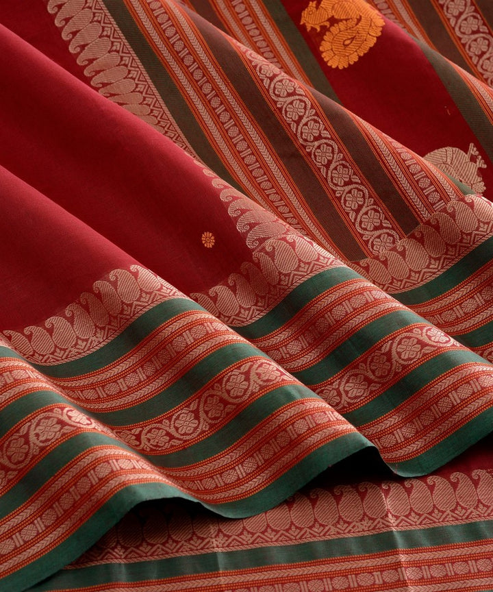 Maroon green butta handwoven kanchi cotton saree