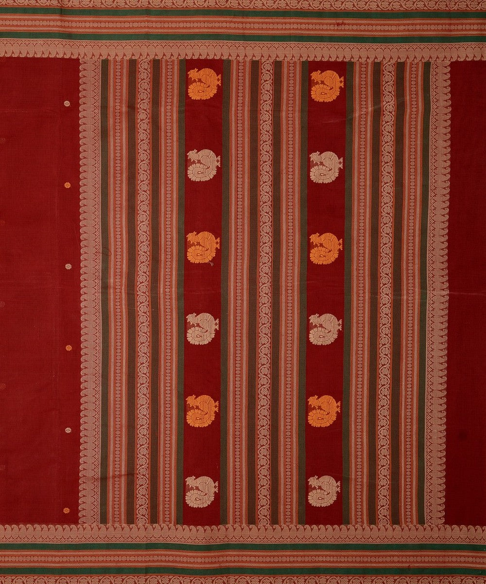 Maroon green butta handwoven kanchi cotton saree
