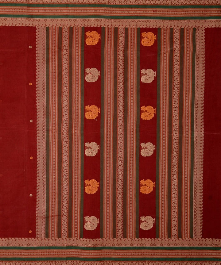 Maroon green butta handwoven kanchi cotton saree