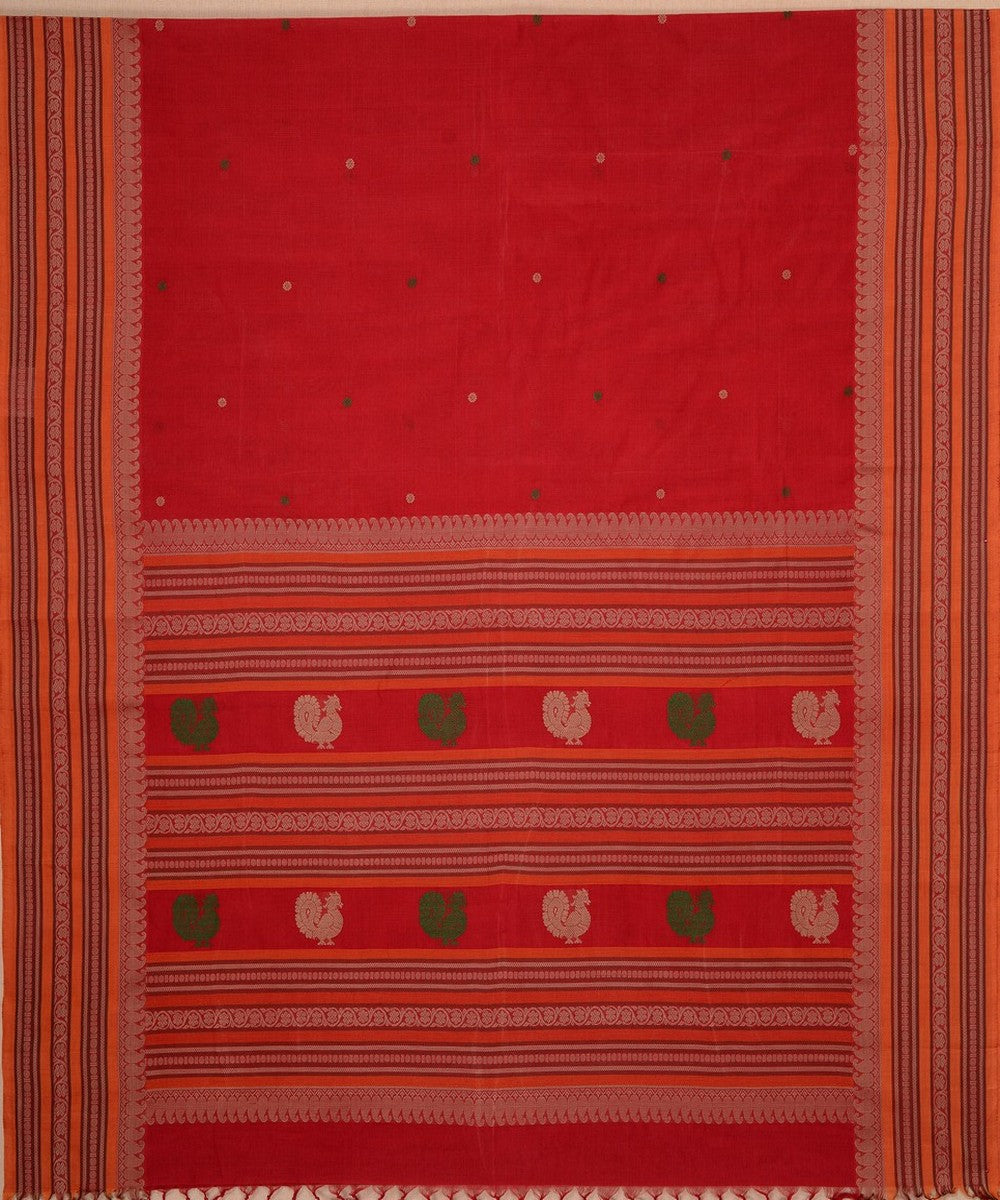 Red beige butta handwoven kanchi cotton saree