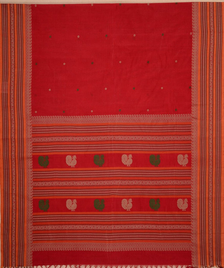 Red beige butta handwoven kanchi cotton saree