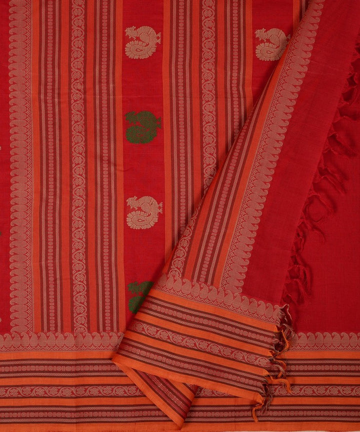Red beige butta handwoven kanchi cotton saree
