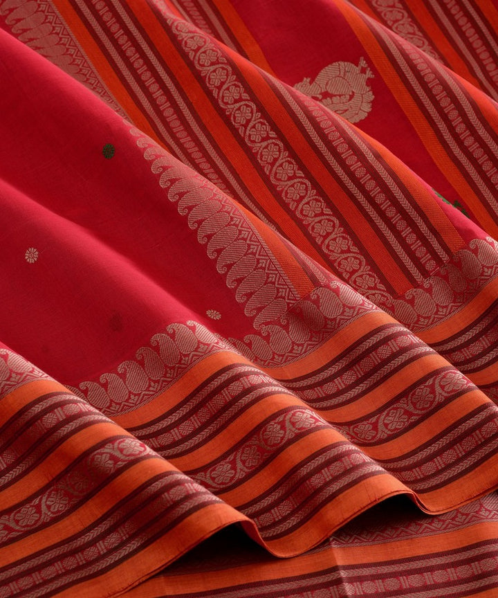 Red beige butta handwoven kanchi cotton saree