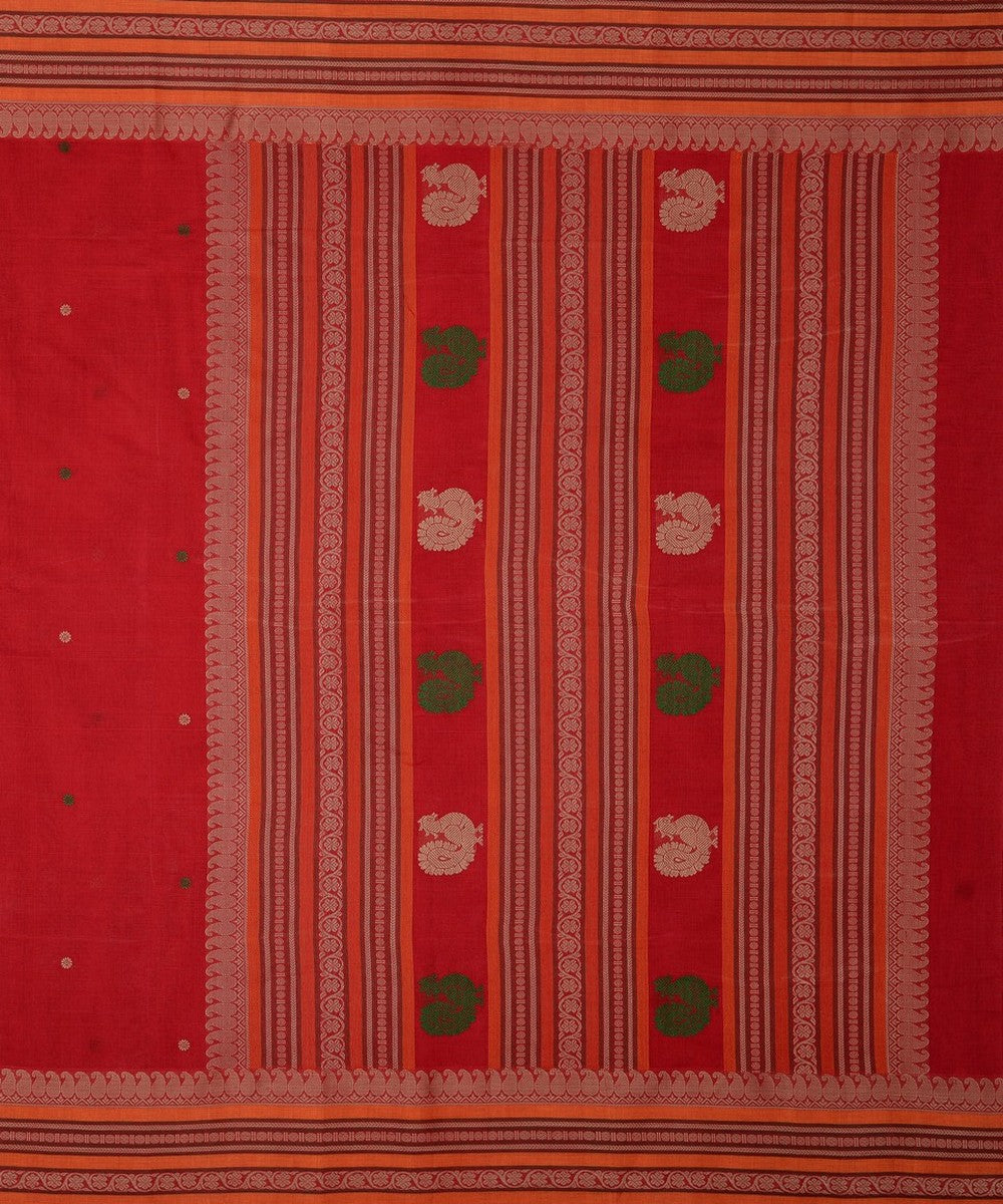 Red beige butta handwoven kanchi cotton saree
