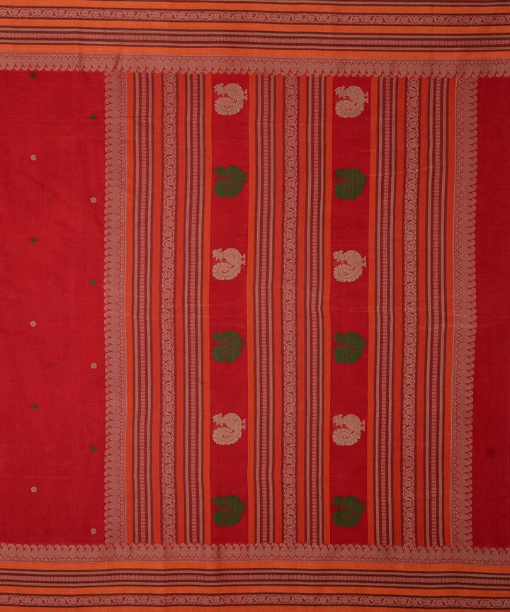 Red beige butta handwoven kanchi cotton saree