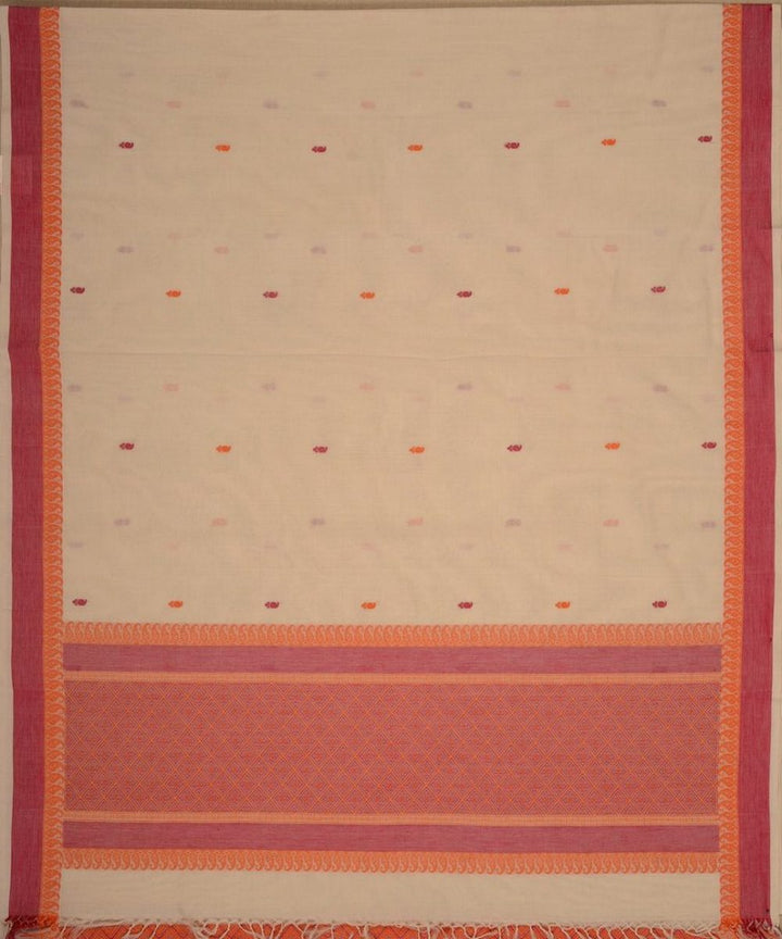 Cream red butta handoom kanchi cotton saree