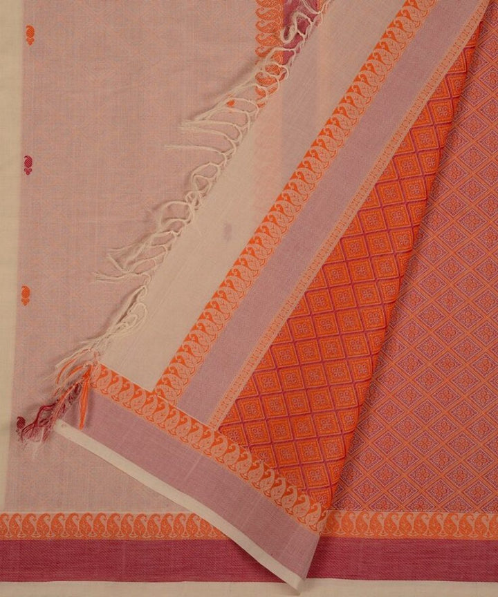 Cream red butta handoom kanchi cotton saree