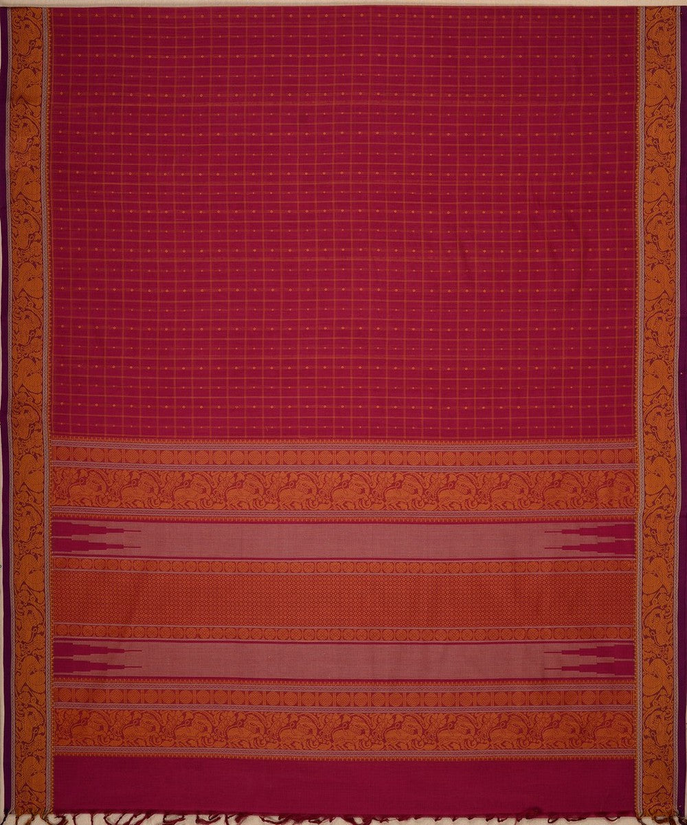 Pink mustard butta handwoven kanchi cotton saree