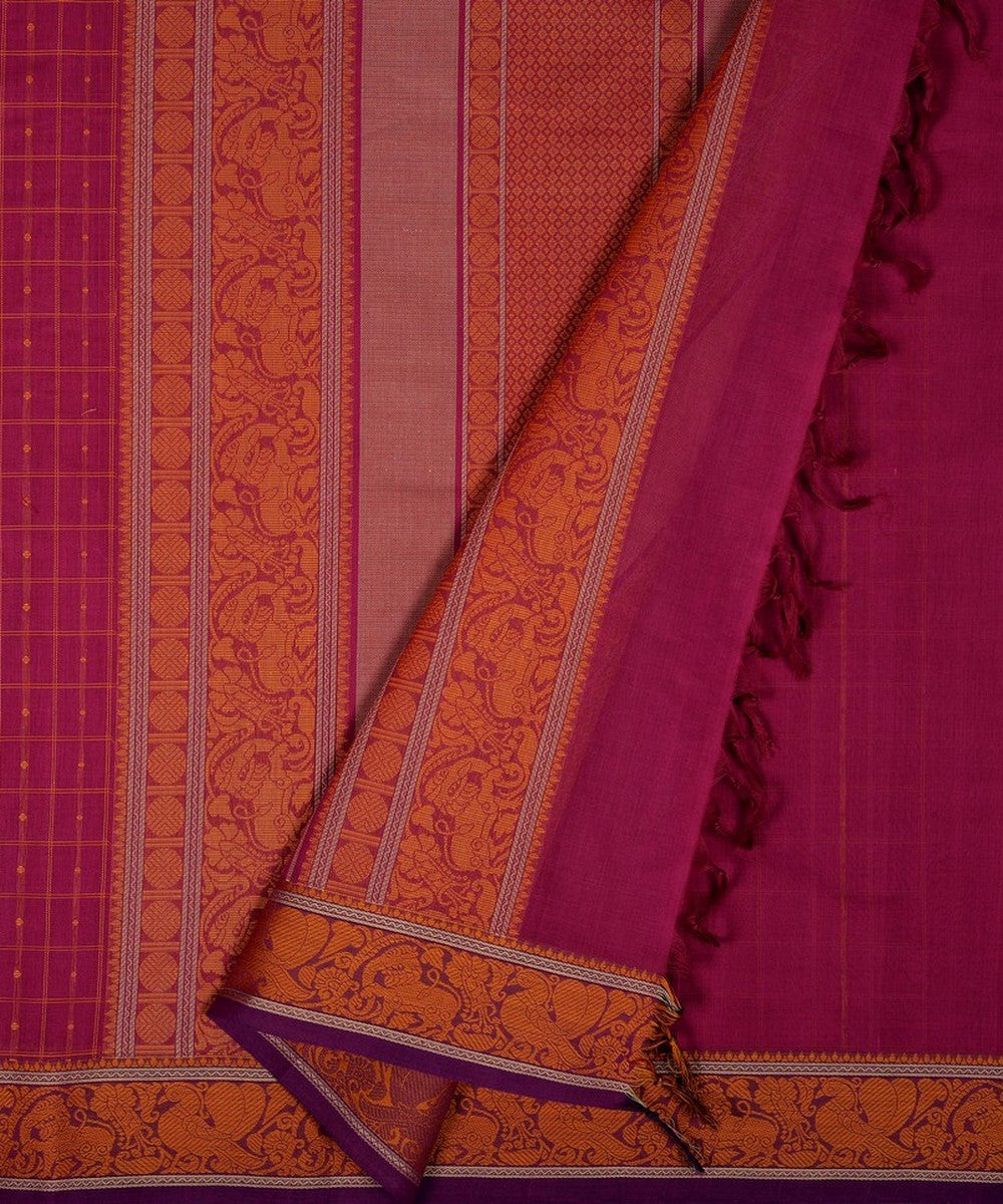 Pink mustard butta handwoven kanchi cotton saree