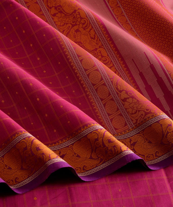 Pink mustard butta handwoven kanchi cotton saree