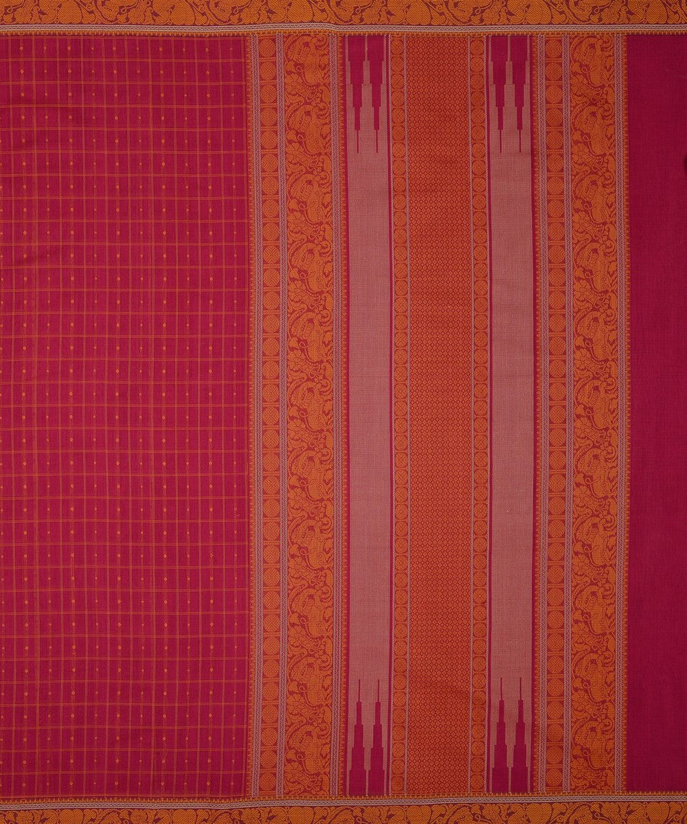 Pink mustard butta handwoven kanchi cotton saree