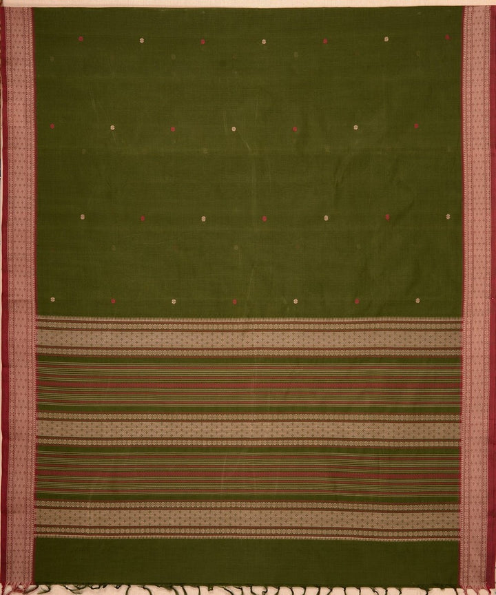 Dark mehendi green beige butta handwoven kanchi cotton saree