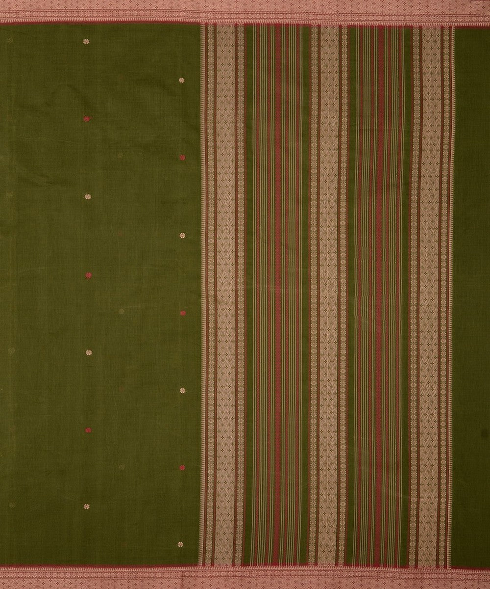 Dark mehendi green beige butta handwoven kanchi cotton saree
