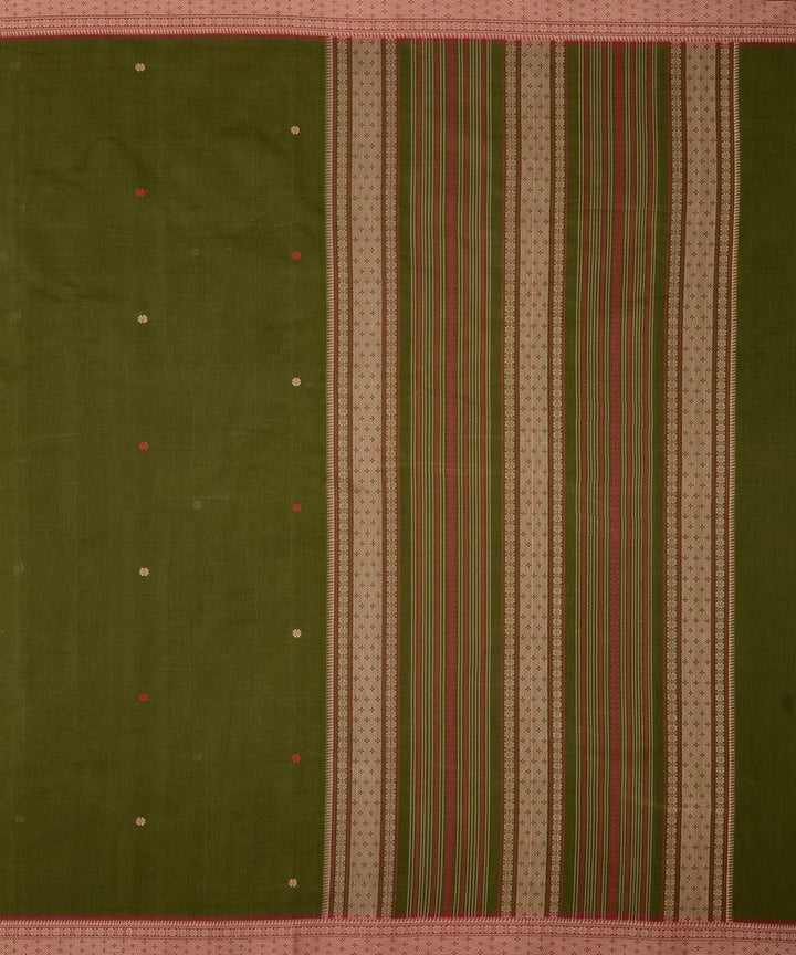 Dark mehendi green beige butta handwoven kanchi cotton saree
