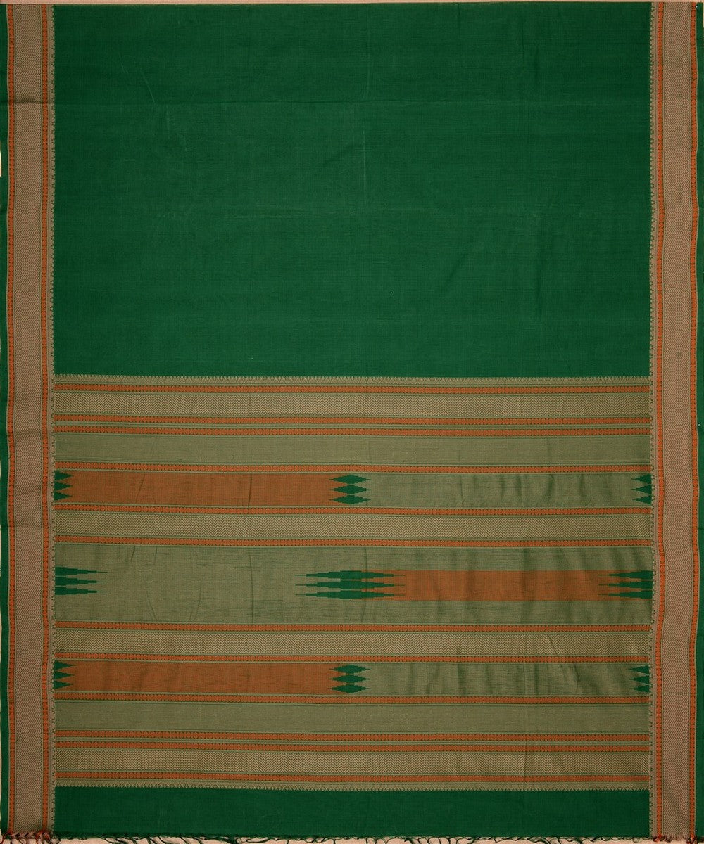 Dark green beige handwoven kanchi cotton saree