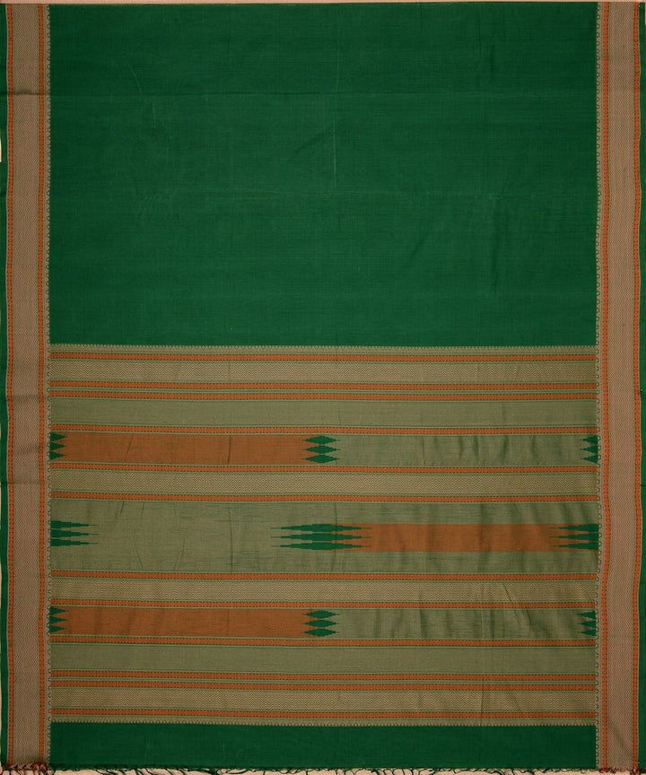Dark green beige handwoven kanchi cotton saree