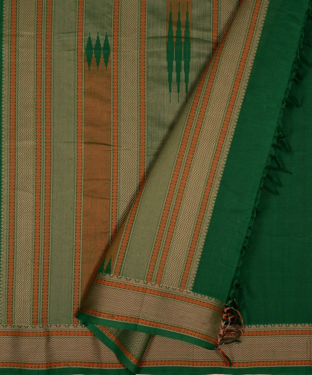Dark green beige handwoven kanchi cotton saree