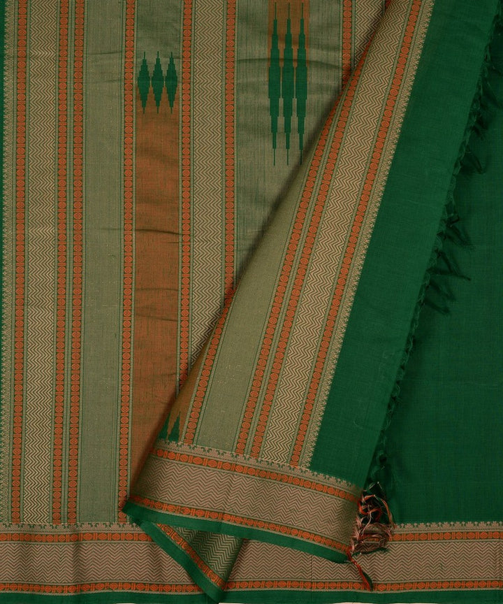 Dark green beige handwoven kanchi cotton saree