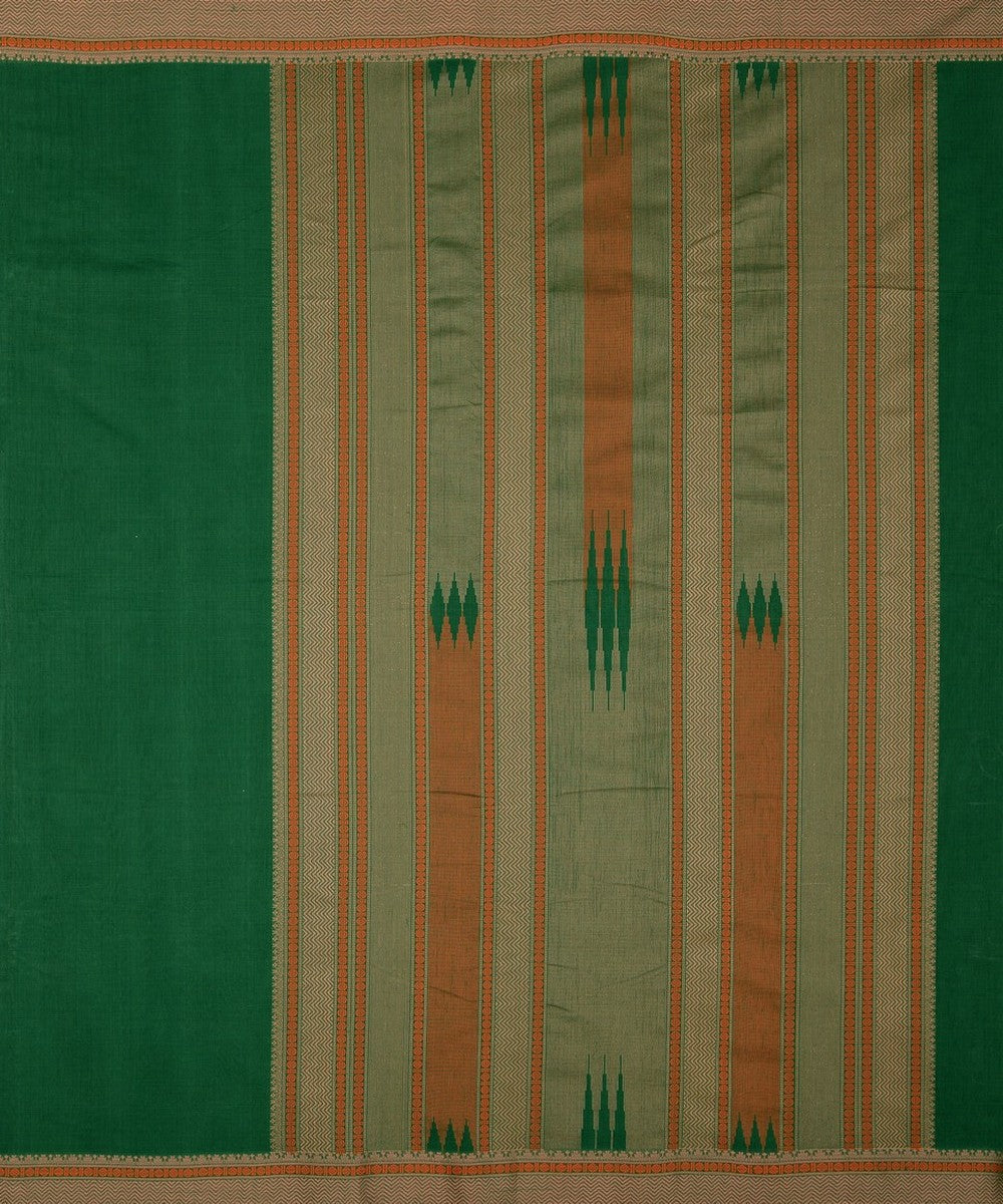 Dark green beige handwoven kanchi cotton saree