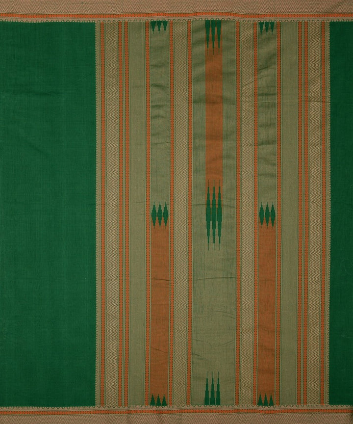 Dark green beige handwoven kanchi cotton saree