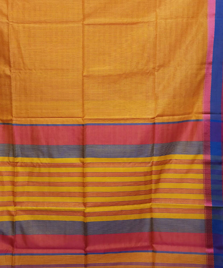 Mustard yellow handloom cotton silk maheshwari saree