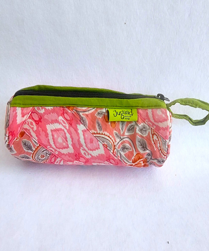 Pink handcrafted cotton pencil pouch