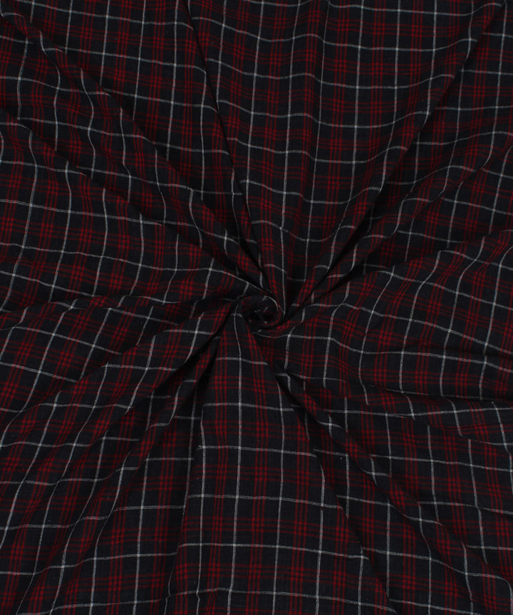 Black red checks handloom cotton kotpad fabric