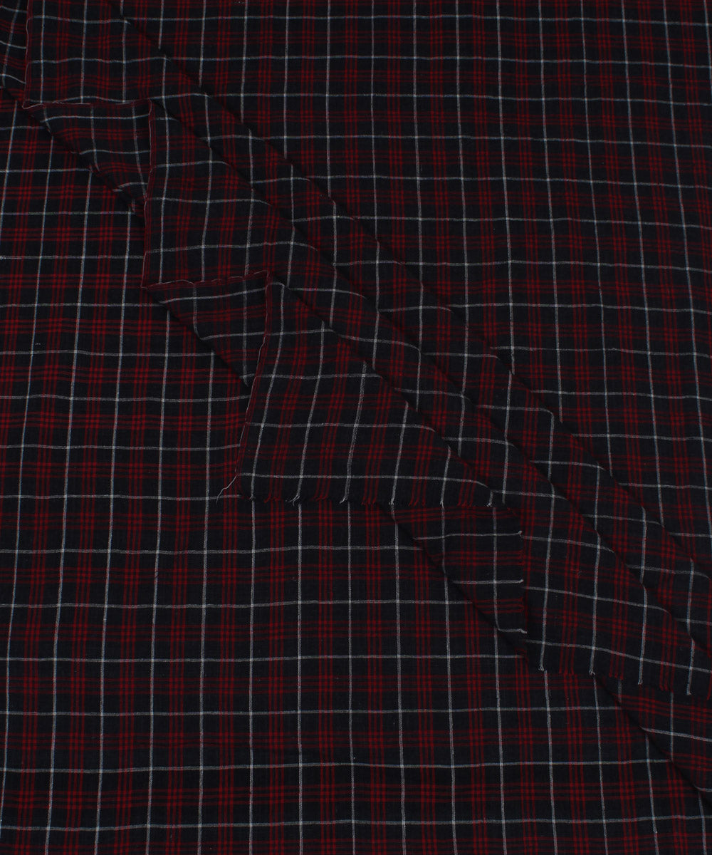 Black red checks handloom cotton kotpad fabric