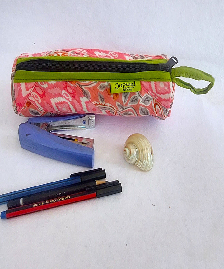 Pink handcrafted cotton pencil pouch