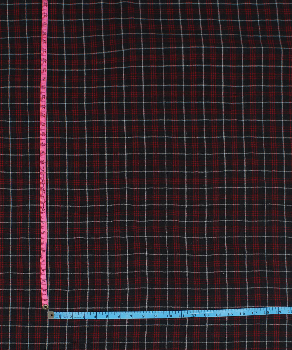 Black red checks handloom cotton kotpad fabric