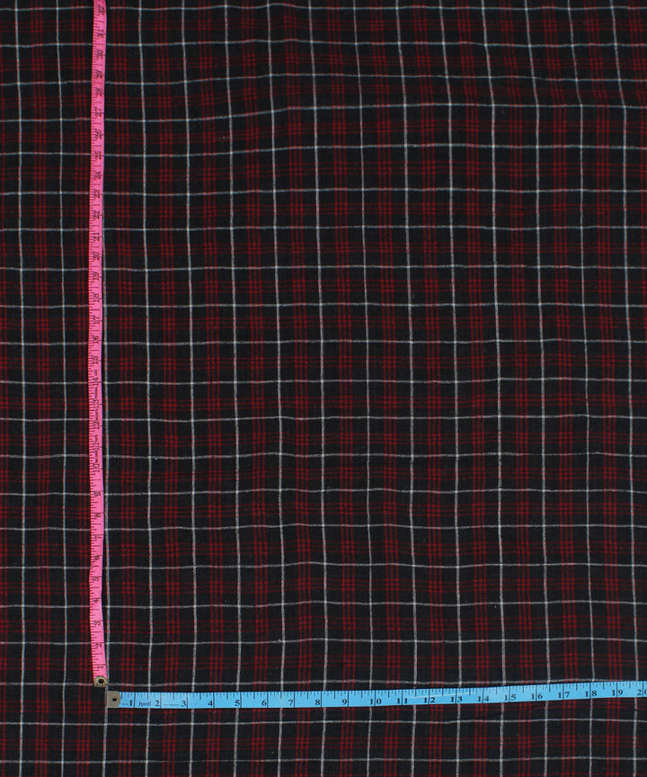 Black red checks handloom cotton kotpad fabric