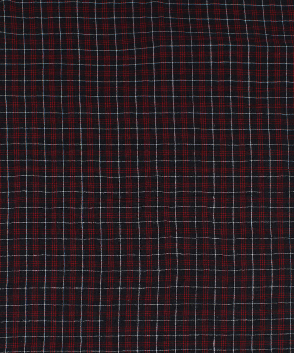 Black red checks handloom cotton kotpad fabric