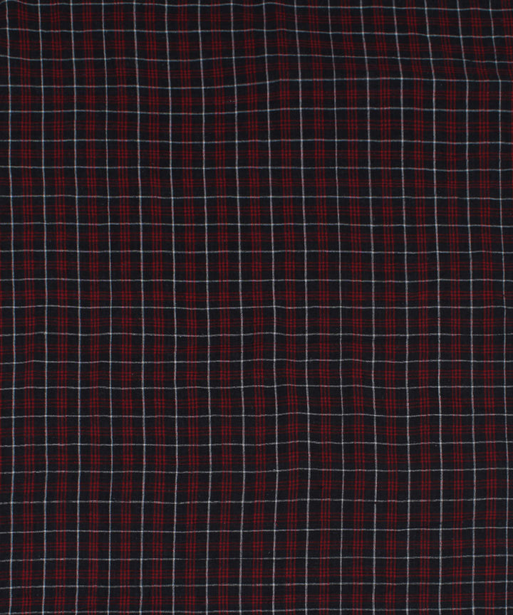 Black red checks handloom cotton kotpad fabric